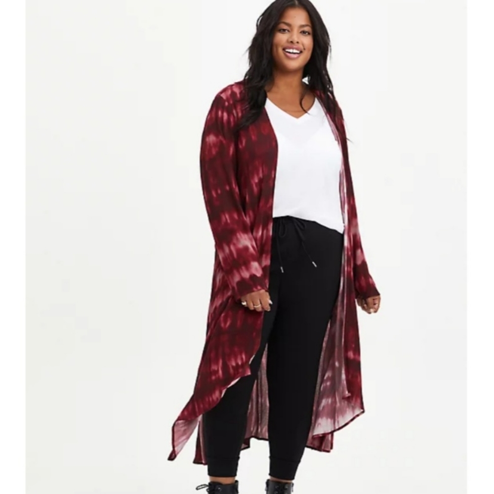 New! TORRID WINE TIE DYE GAUZE KIMONO SIZE 2X Maxi Length.